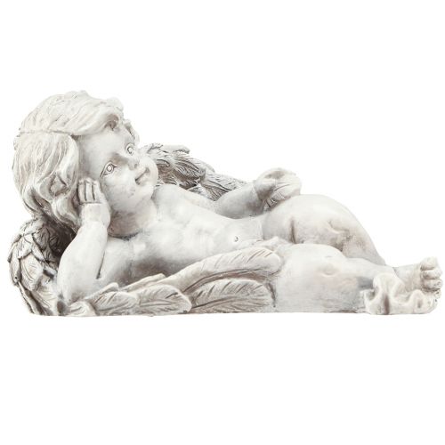 Product Angel lying decorative figure grave decoration grey polyresin 22cm