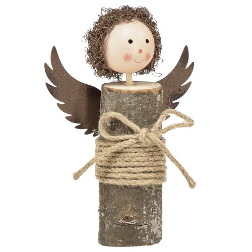 Product Angel with curls wooden decoration Christmas natural H15cm 3 pcs