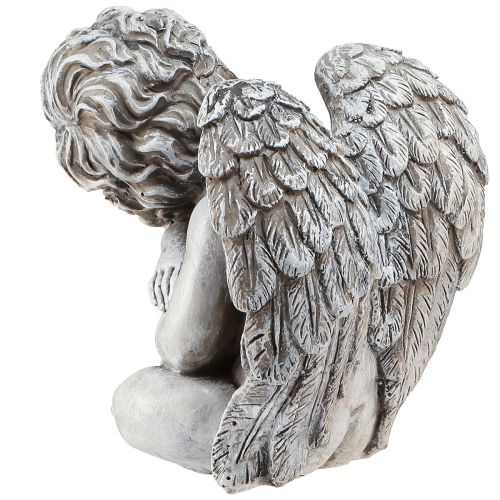 Product Sitting angel decorative figure grave decoration grey polyresin H18cm