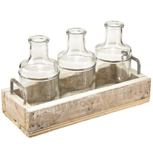 Floristik24 Bottles decoration glass with wooden tray vintage 24x9,5x14cm