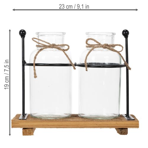 Decorative bottle vase, glass and wood, 23x12x19.5cm, 2 pieces | Floristik24.ie