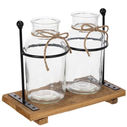 Decorative bottle vase, glass and wood, 23x12x19.5cm, 2 pieces buy online | Floristik24.ie