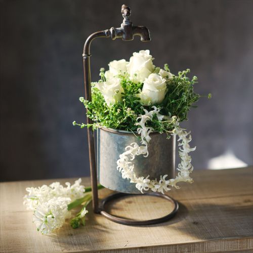 Floristik24 Garden Décor Metal Planter with Mock-Up Tap Ø16.5cm H42cm