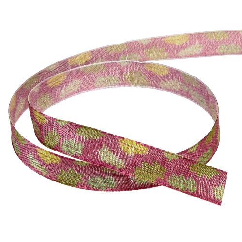 Product Gift ribbon autumn fabric ribbon with oak leaves Bordeaux green 15mm 18m
