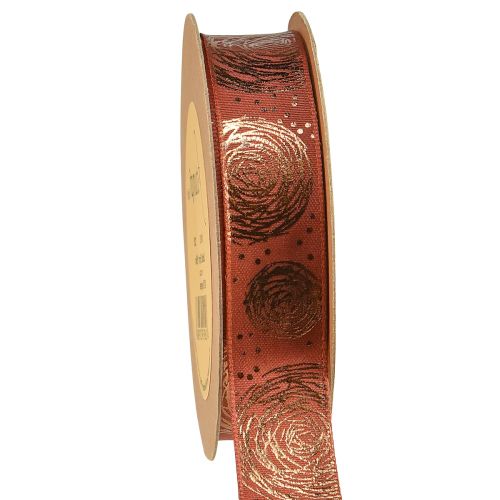 Gift ribbon with golden roses decorative ribbon red-brown 25mm 15m
