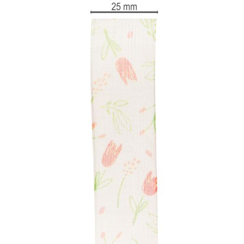 Product Gift ribbon with tulip pattern, creative for special occasions and seasonal decoration, 2.5cm wide, 18m long