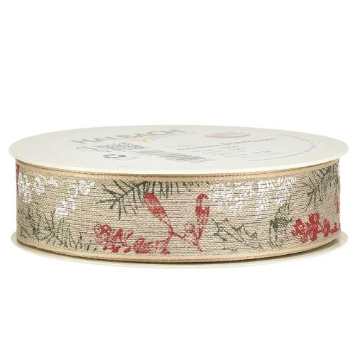 Floristik24 Gift Ribbon Christmas Ilex Berries Green Red 25mm 15m