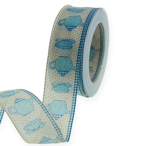Decorative ribbon with wire blue 40mm 20m