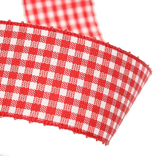 Product Gift ribbon with selvedge 25mm 20m red checkered