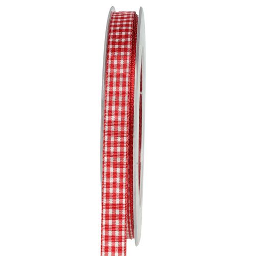 Gift ribbon with selvedge 8mm 20m red checkered