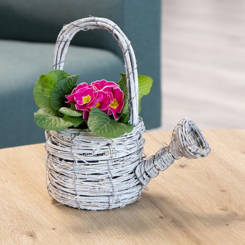 Product Decorative watering can in a tasteful woven design for elegant home decor, 26cm