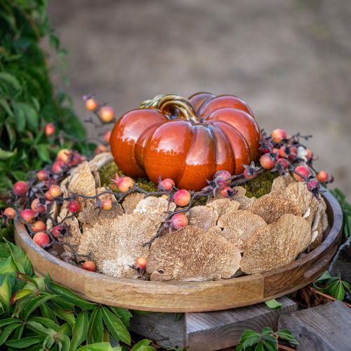 Shiny ceramic pumpkin in bright red-orange with green stem – 21.5 cm – Ideal autumn decoration