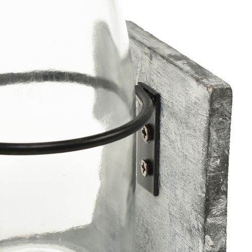 Product Glass vase in grey wooden stand, 9.5x8x20cm - Rustic decoration with 4 bottles