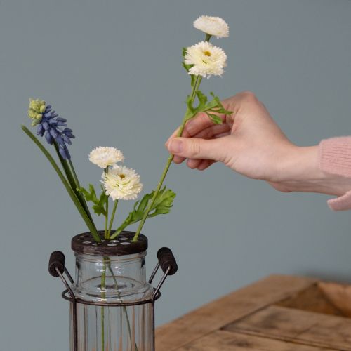 Product Glass bottle in a metal basket, ideal for decorative accents in the living room, 20cm