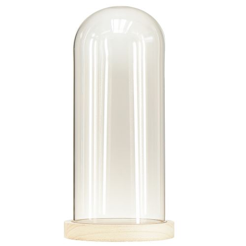 Product Glass dome glass bell with base wood clear Ø14cm H28,5cm