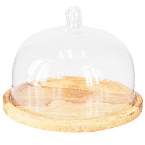 Floristik24 Glass dome on Wooden Plate Bell Dome Ø22cm H16,5cm
