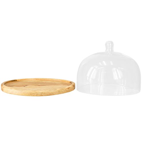Product Glass dome on Wooden Plate Bell Dome Ø22cm H16,5cm