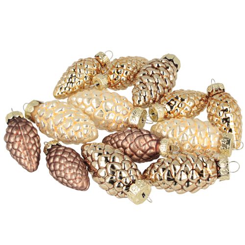 Product Glass cones for hanging, cones, glass, brown, gold, 5.5 cm, 14 pieces