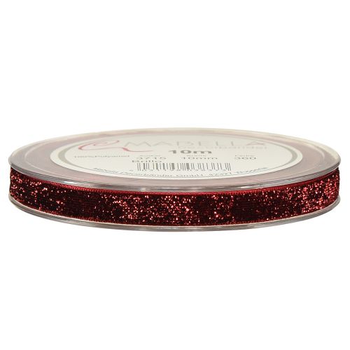 Floristik24 Glitter ribbon Christmas ribbon dark red W10mm L10m