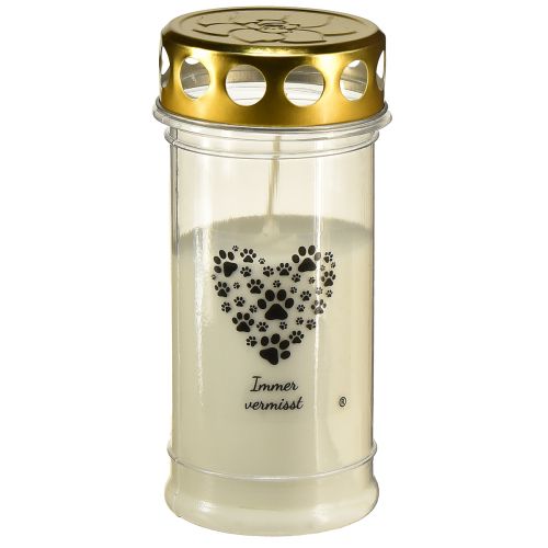 Floristik24 Grave candle dog heart made of paws white gold Ø7cm H16.5cm