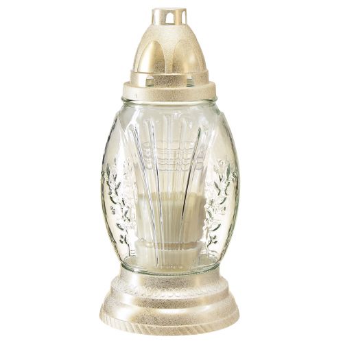 Floristik24 Grave light glass vase retro grave lantern clear white gold Ø11cm H26.5cm