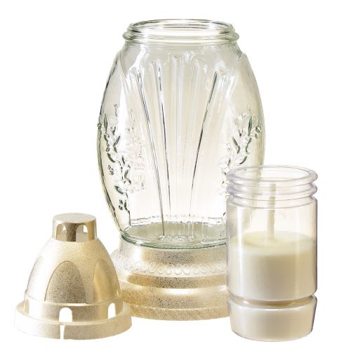 Grave light glass vase retro grave lantern clear white gold Ø11cm H26.5cm | Floristik24.ie