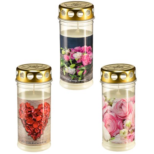 Floristik24 Grave lights white roses heart motif mourning Ø7cm H18cm 3pcs