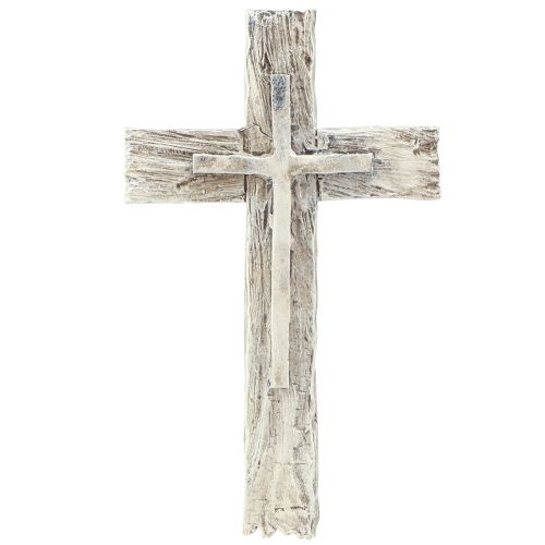 Floristik24 Grave decoration cross rustic grey white polyresin 12×7cm 6 pcs