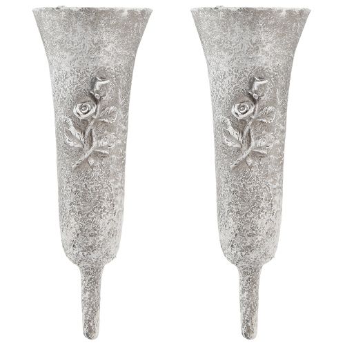 Floristik24 Grave vase grey Vase with stake Roses Antique H26cm 2pcs