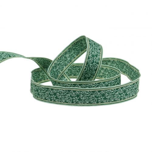 Product Gift ribbon berry bush jacquard with wire edge dark green, mint 25mm L15m