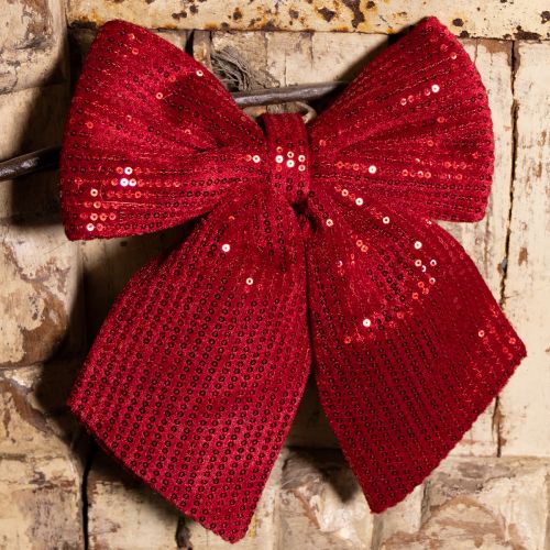 Product Large velvet bow with sequins dark red 20×22cm 2pcs