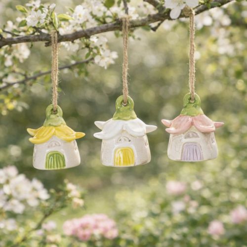 Product Hanging decoration flower ceramic fairy house as decoration for hanging 6cm 6pcs