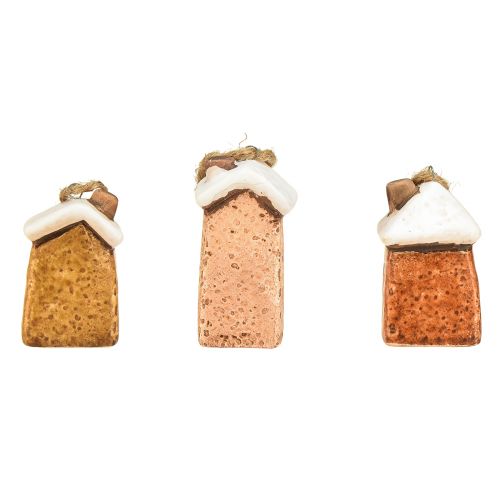 Floristik24 Ceramic Hanging Houses – Various Shades of Brown, Snow Coated Roofs – Charming Christmas Decoration – 6 pcs
