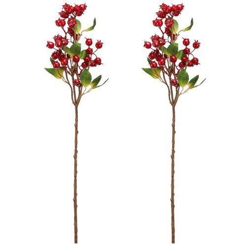 Product Rosehip decoration branch with red fruits L60cm 2 pcs