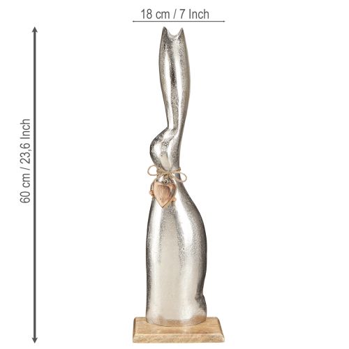 Floristik24 Decorative rabbit silver on wooden base – Elegant Easter figure with heart pendant H60cm