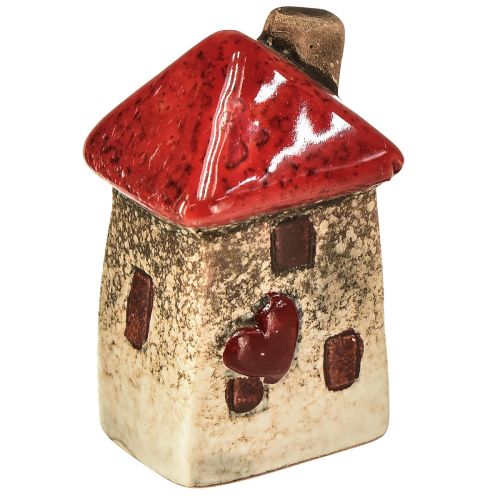 Floristik24 Ceramic house with red roof, window and heart – 6 cm – Idyllic decoration for home and garden – 6 pieces