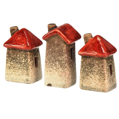 Ceramic house with red roof, window and heart – 6 cm – Idyllic decoration for home and garden – 6 pieces | Floristik24.ie