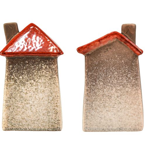 Loving ceramic houses – heart design, red &amp; natural, 17.5 cm – romantic decoration for the home 2 pieces | Floristik24.ie