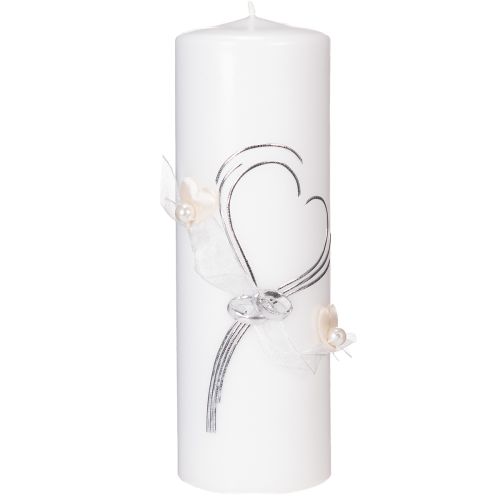 Floristik24 Festive wedding candle with a stylish heart design, silver embellishments and organza ribbon – ideal for weddings and silver wedding anniversaries, 230/80mm