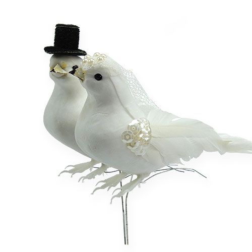Floristik24 Pair of doves with hat and veil 13cm 4pcs
