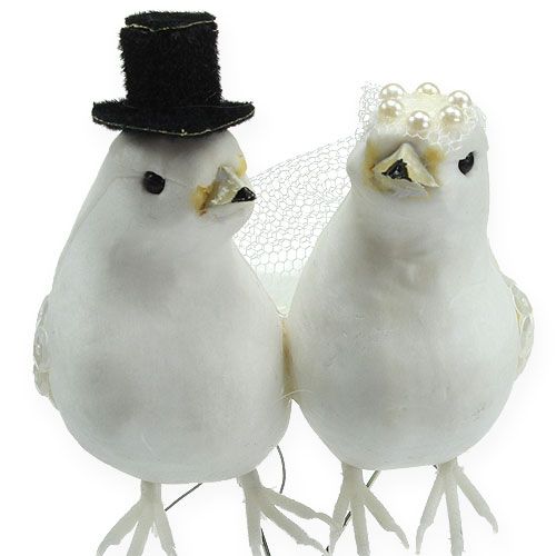 Floristik24 Pair of doves with hat and veil 13cm 4 pcs