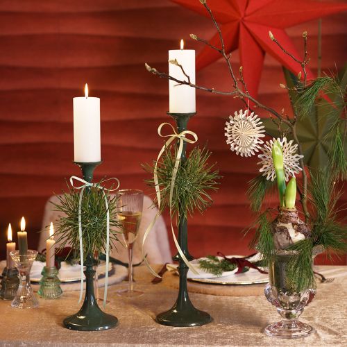 Floristik24 High Candlestick Metal Green Ceramic Look H38cm