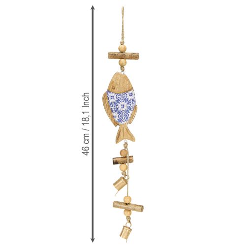 Product Wooden fish for hanging bell natural blue white H46cm