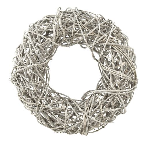 Floristik24 Wooden wreath decorative wreath rattan natural white Ø30cm H9.5cm