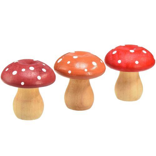 Floristik24 Wooden Mushrooms Decorative Mushrooms Wooden Fly Agarics Red Orange 5cm 9 Pcs