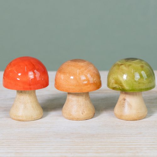 Product Wooden Mushrooms, Autumn Decoration, Mushrooms, Green, Red, Orange, H6.5cm, 9 Pieces
