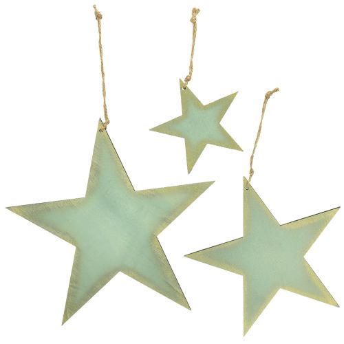Product Wooden stars for hanging window decoration mint gold 12/20/26cm set of 3