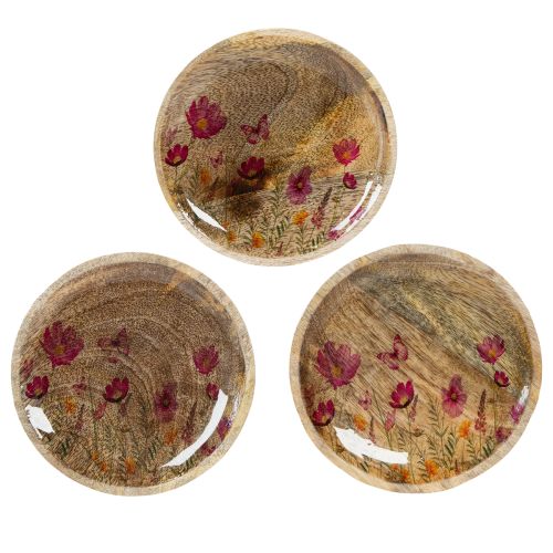 Floristik24 Wooden plates with flowers and butterflies, natural pink, Ø15cm, 3 pieces