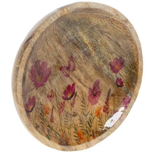 Product Wooden plates with flowers and butterflies, natural pink, Ø15cm, 3 pieces