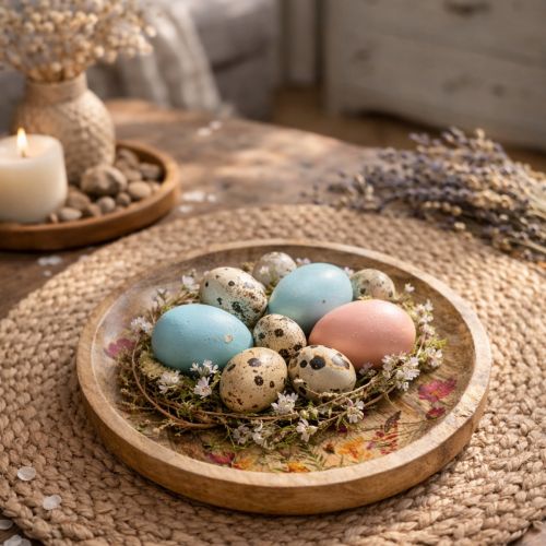 Product Wooden plates with flowers and butterflies, natural pink, Ø15cm, 3 pieces